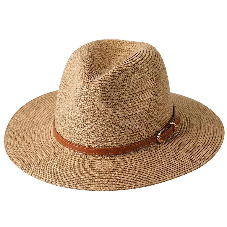 Gwiyeopda Straw Hats for Women Summer Beach Sun Hat Wide Brim Fedora Cap | Walmart (US)