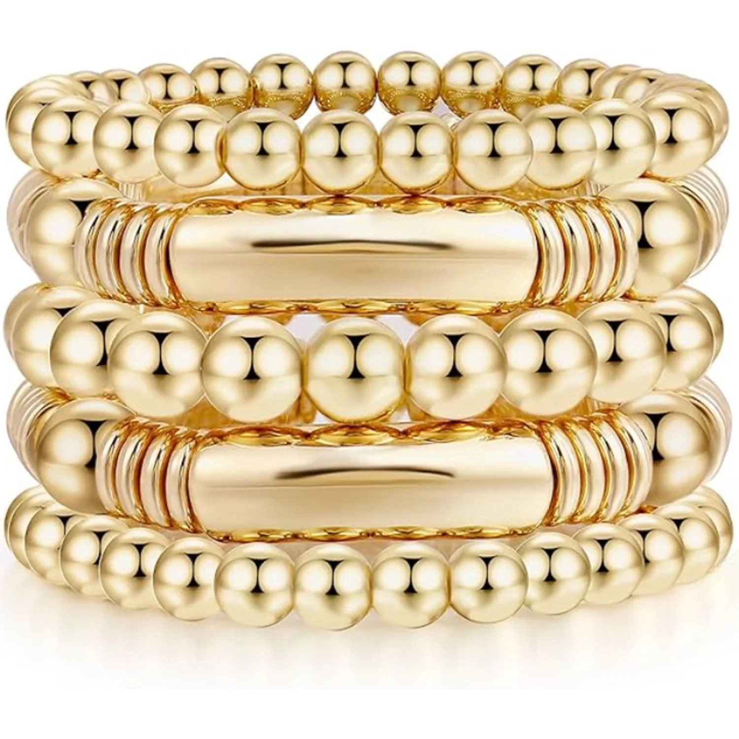 14K Gold Plated Bangles Bracelet for Women Chunky Curved Stacking Plated Bead Ball Stretchable Br... | Walmart (US)