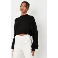 Tall Black High Neck Balloon Sleeve Boyfriend Cropped Sweater | Missguided (US & CA)