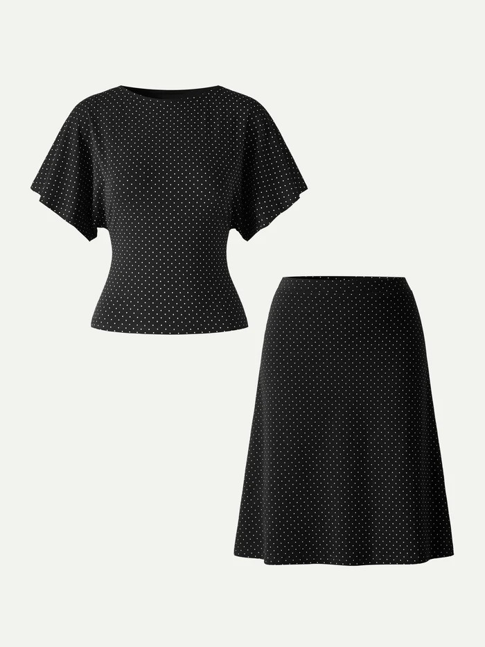 2Pcs Set Boatneck Flutter Sleeves Polka Dot Top & A-Line Flare Skirt Limited Edition | OGLmove