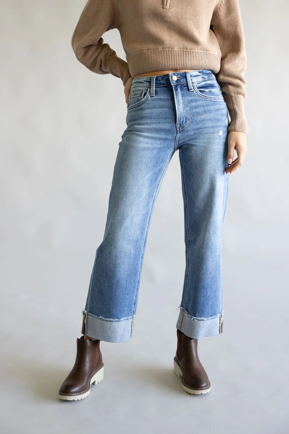 Flying Monkey High-Rise Wide Leg Cuff Jeans for Women | Glik's