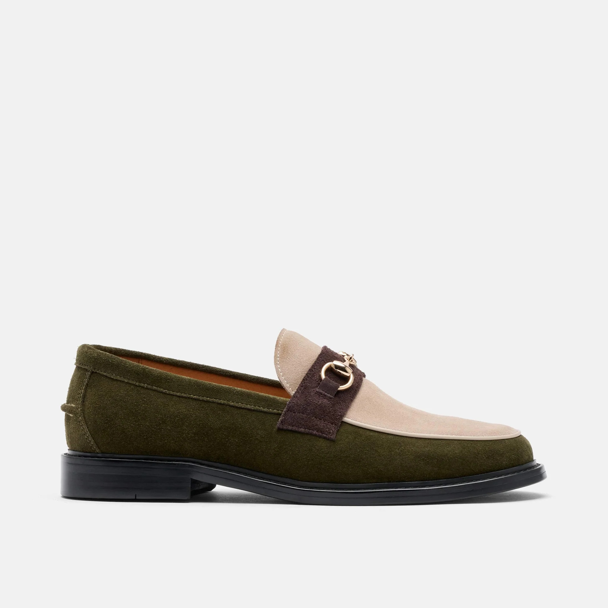 Boardwalk Hunter Green/Cream Suede Horse-Bit Loafers | Marc Nolan