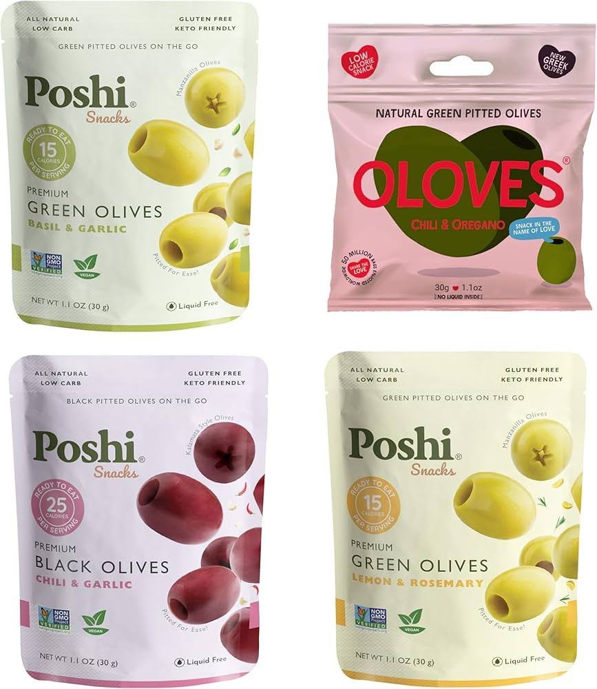 OLOVES Natural Whole Pitted Olives | 24 Pack Variety | Basil & Garlic, Chili & Oregano, Lemon & R... | Amazon (US)