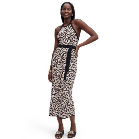DVF Halter Tie Neck Neutral Poppy Sweaterknit Midi Dress NWT Size MEDIUM | Poshmark