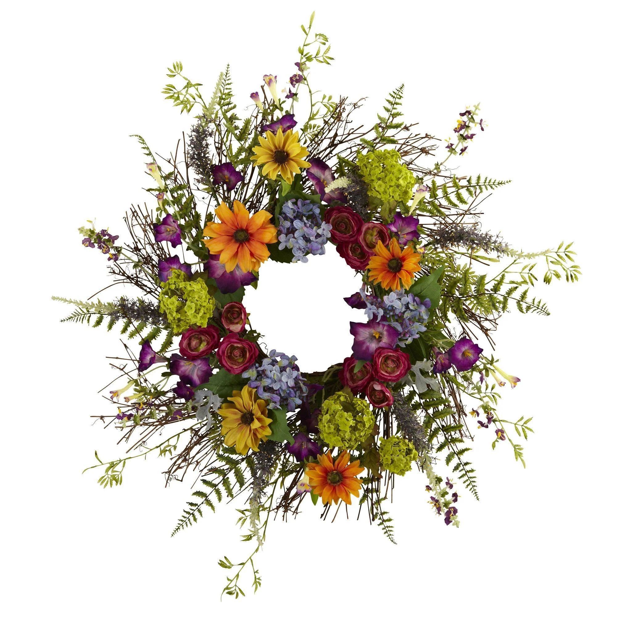 24” Spring Garden Wreath w/Twig Base | Nearly Natural | Nearly Natural