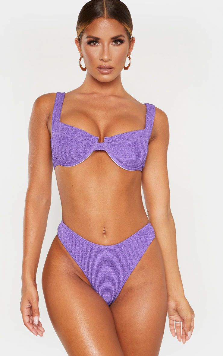Purple Mini Crinkle Underwired Square Neck Bikini Top | PrettyLittleThing US