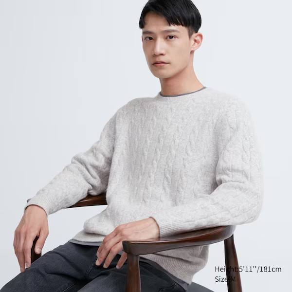 Souffle Yarn Cable Crew Neck Long-Sleeve Sweater | UNIQLO (US)