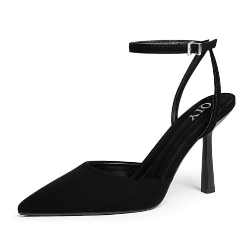 QIY Black Pointed Toe Heels Bridal Closed Toe Heels Sling Back Heels for Women Dress Wedding Shoes High Heel Formal Kitten Black Pumps Ankle Strap Strappy Stiletto Heels Size 11 | Amazon (US)