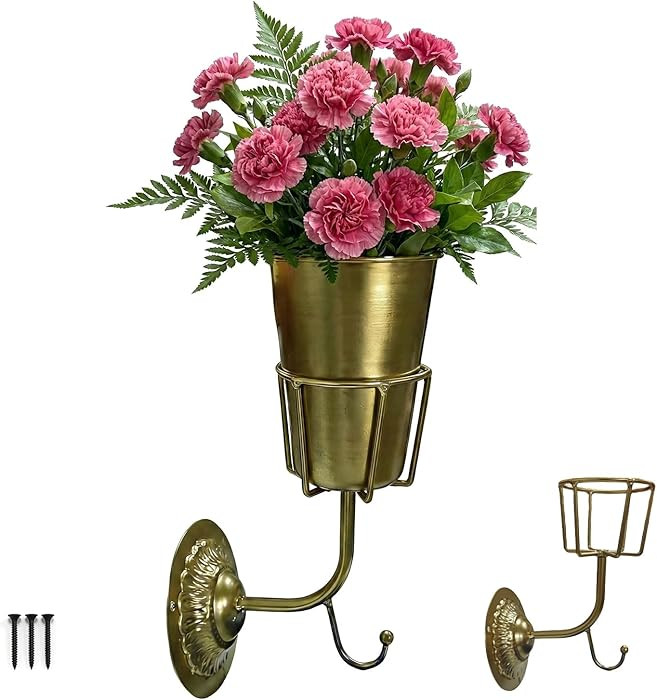 Gold Wall Planter, Wall Vase \u2013 9.84\u00d76.30\u00d74.92 Inches Metal Gold Wall Planter Wall ... | Amazon (US)