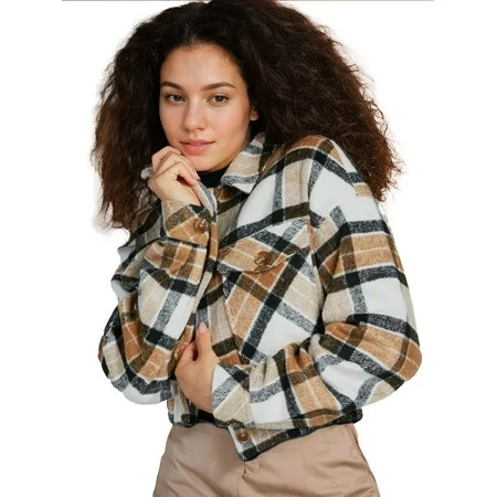 EASTHER Flannels for Women Cropped Shacket Jacket Fashion Plaid Button Down Shirt 2024 Fall Coat Tops | Walmart (US)