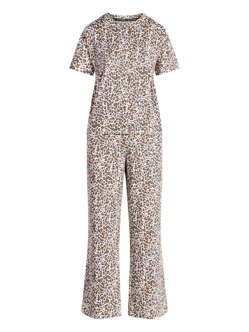 Joyspun Women's Dreamy Soft Collection Short Sleeve Sleep Top and Open Leg Pants Pajama Set, 2-Pi... | Walmart (US)