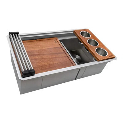 Workstation 33" L x 19" W Double Basin Undermount Kitchen Sink with Accessories | Wayfair North America