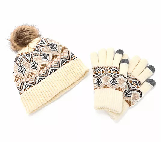 MUK LUKS Heat Retaining Fair Isle Hat & Touch Screen Gloves Set - QVC.com | QVC