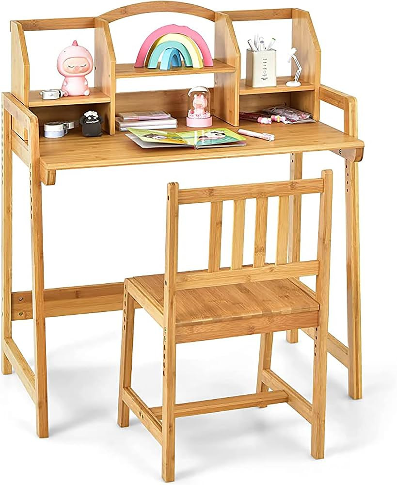 UNICOO - Bamboo Height Adjustable Kids Desk and Chair Set, Children Desk, Study Table and Chair S... | Amazon (US)
