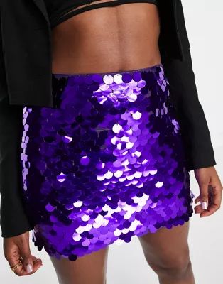 4th & Reckless disk sequin mini skirt in purple | ASOS (Global)