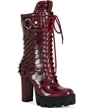 Azalea Wang Gernot Scaled Lace Up Platform Block Heel Mid Calf Boots | Dillard's | Dillard's