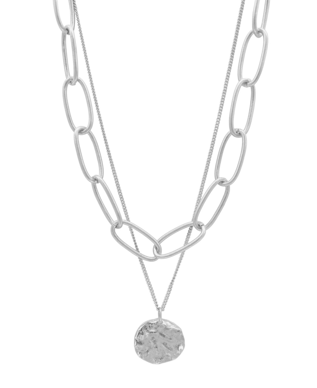 Adornia Silver Oval Link Chain and Coin Pendant Layered Necklace - Silver | Macy's