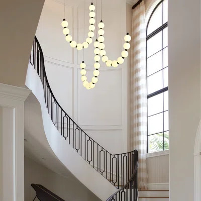 Modern Multi-globe Chandelier, 36-light Frosted White Led Pendant Light, Adjustable Height, Dimmable Large Chandelier For High Ceiling, Foyer, Stairca | Wayfair North America