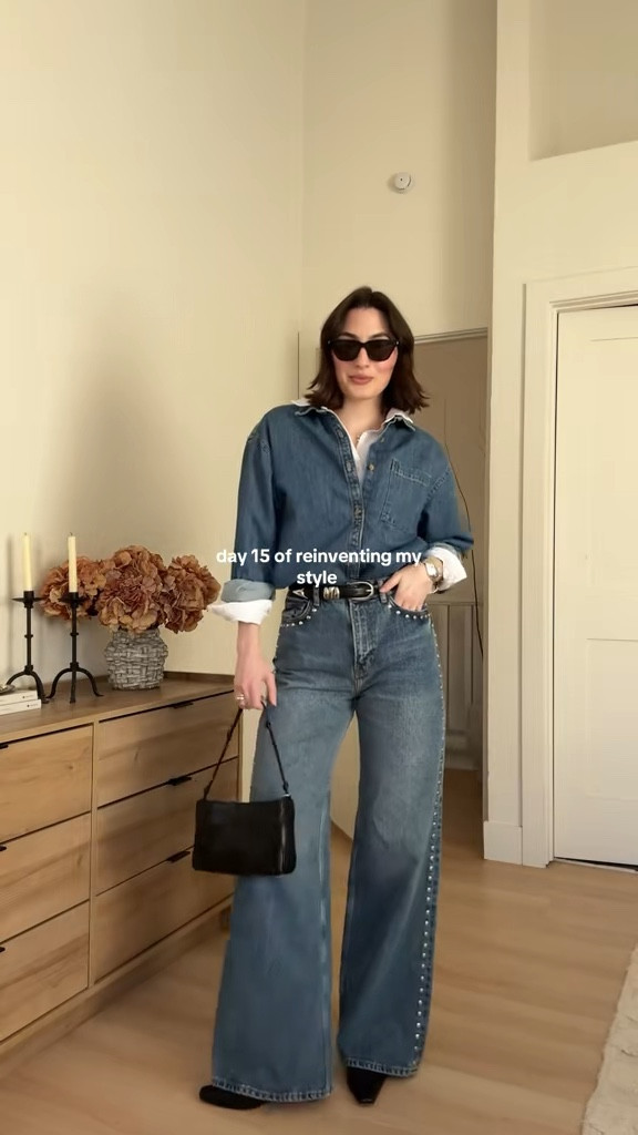 layering two button downs is the moveeee 

wearing my true size in the jeans and i’m 5’5 (wearing 1in heeled boots though)

#denimondenim #widelegjeans #studdedjeans #buttondownshirt 

#LTKNYFW #LTKootd #LTKgrwm