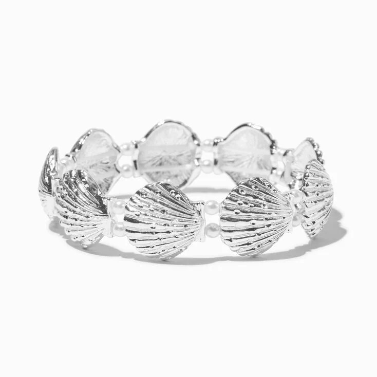 Silver-tone Shell & Pearl Stretch Bracelet | Claire's (UK)