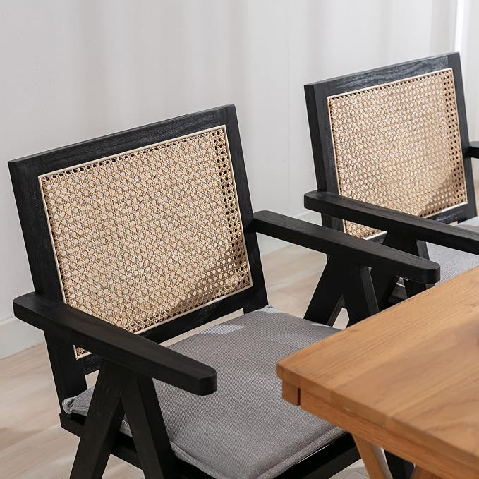 ZHENGHAO Rattan Dining Chairs Set of 4, Mid Century Modern Linen Accent Chairs with Mesh Back Uph... | Amazon (US)