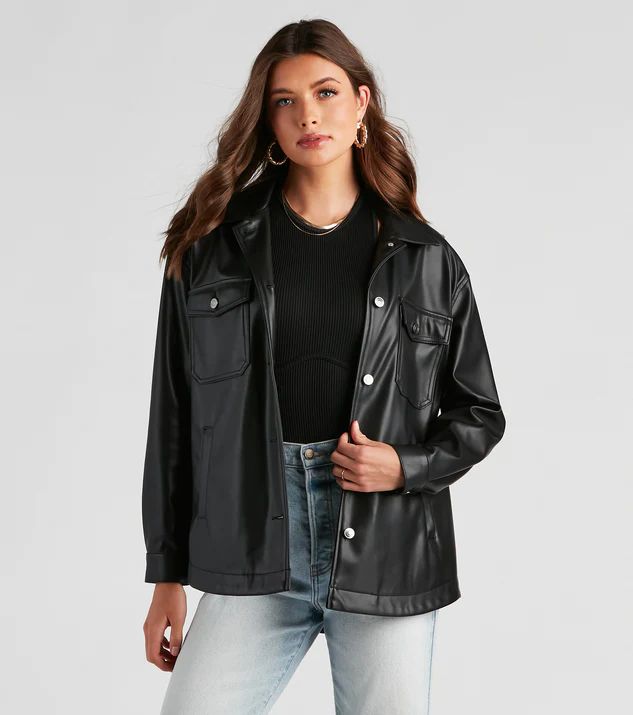 Trendsetting Vibes Faux Leather Shacket | Windsor Stores