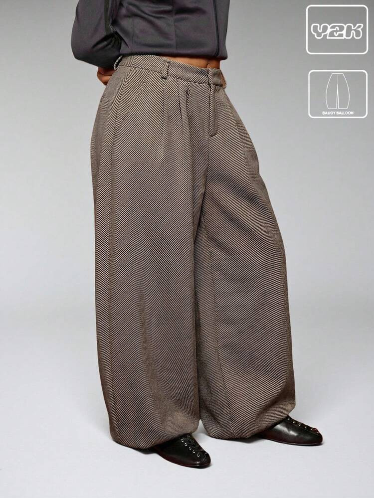 COUREZ Low Rise Baggy Balloon Tailored Trousers In Thick Textured Fabric /Y2K Fall Winter Street Streetwear Cute Fall Winter Holiday Nye Winter Clothes For Women New Years Outfits Elegant | SHEIN