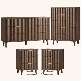 Laintene Boho Bedroom Set of 4 - 6 Drawer Dresser, 5 Drawer Vertical Dresser & 2 Nightstands with... | Walmart (US)