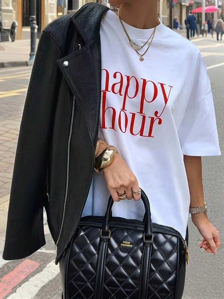 INAWLY Korean Simple INS Style Women's T-Shirt Street Personalized Round Neck Top | SHEIN