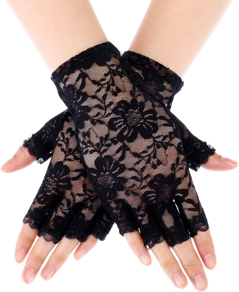 Skylety Sunblock Fingerless Bridal Lace Gloves Women Short Floral Gloves for Wedding Opera Tea Pa... | Amazon (US)
