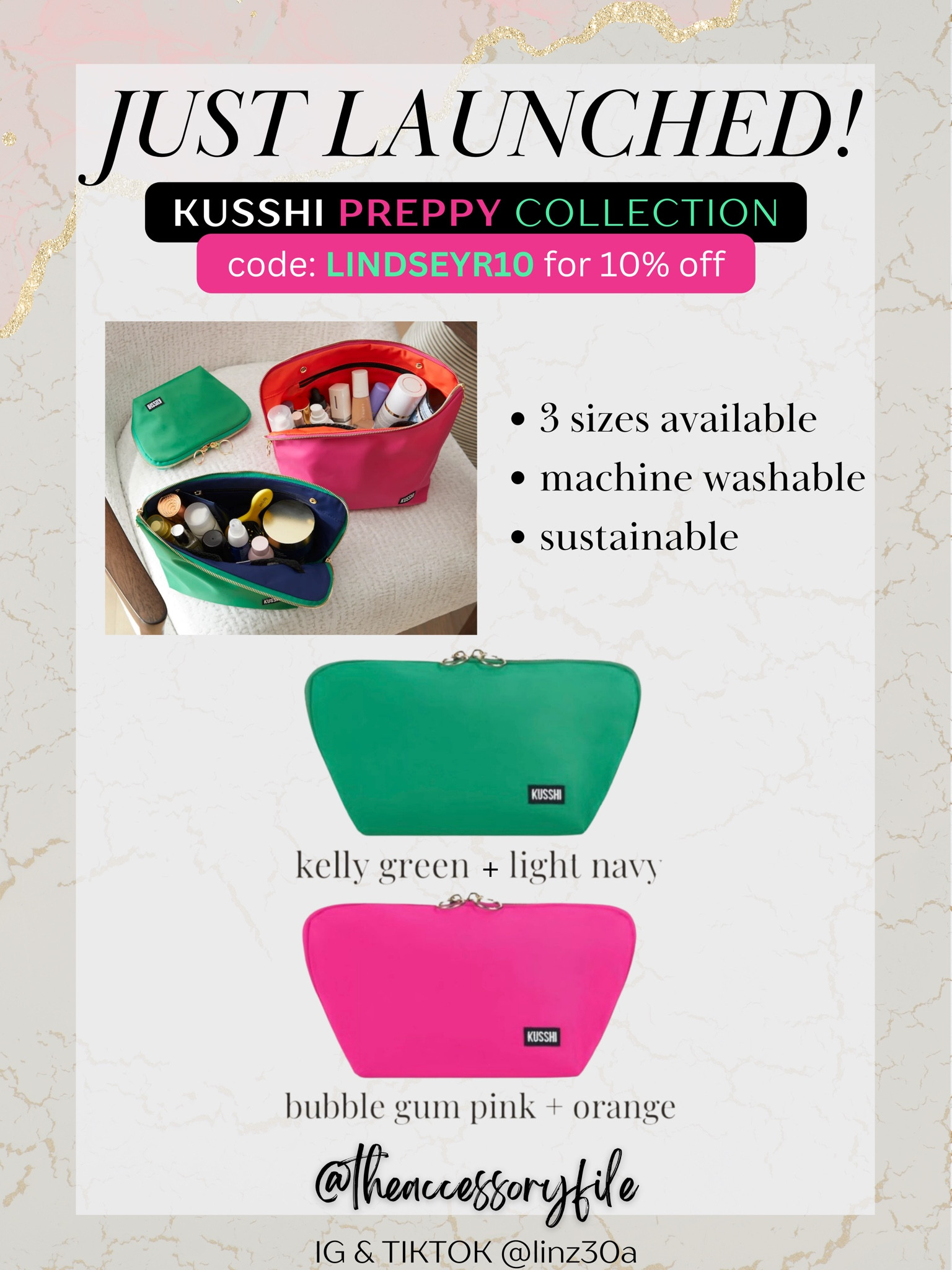 Kusshi Vacationer Makeup Bag Kelly Green/Navy
