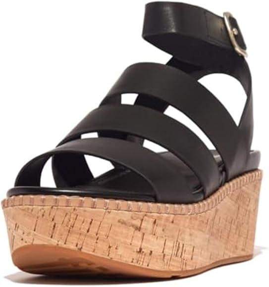 FitFlop Women's Eloise Leather/Cork Strappy Wedge Sandals | Amazon (US)