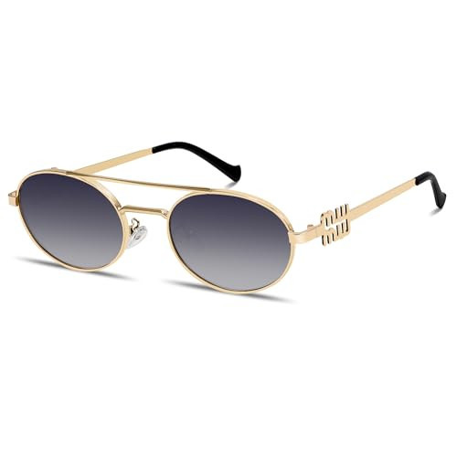 Rmerom Retro Oval 90s Metal Sunglasses for Women, 2026 Trendy Chic Narrow Gold Sun Glasses Fashio... | Amazon (US)
