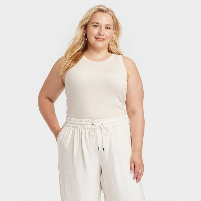 Women's Ribbed Tank Top - A New Day™ Cream 2X | Target