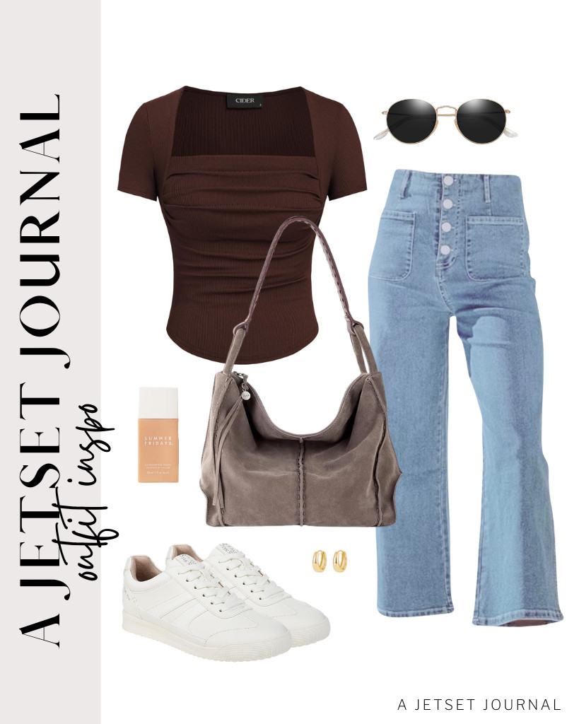 For a brown square-neck top with Sidefeel high-waisted jeans, these Naturalizer Garnet walking shoes are perfect! Use The Sak Los Feliz purse and SOJOS sunnies to complete this fit. 

 #LTKSeasonal #LTKSaleAlert #LTKTravel