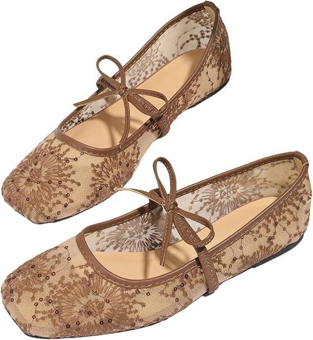 Women's Polka Dots Mesh Ballet Flats Shoes Bowknot Pointed Toe Flats Closed Toe Comfortable Dress... | Amazon (US)