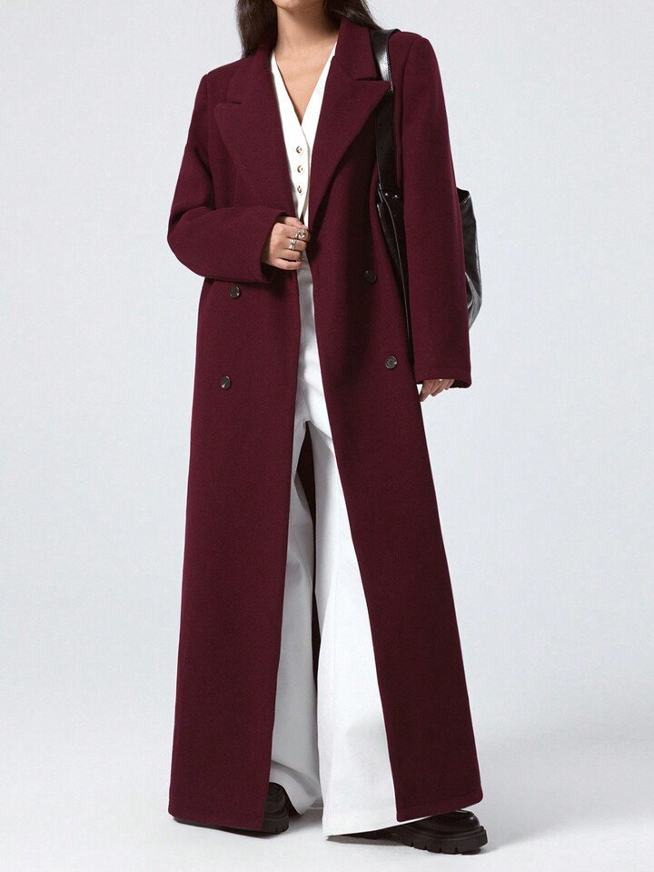 LYSMO Ancol Women's Double-Breasted Lapel Shoulder Pad Coat | SHEIN