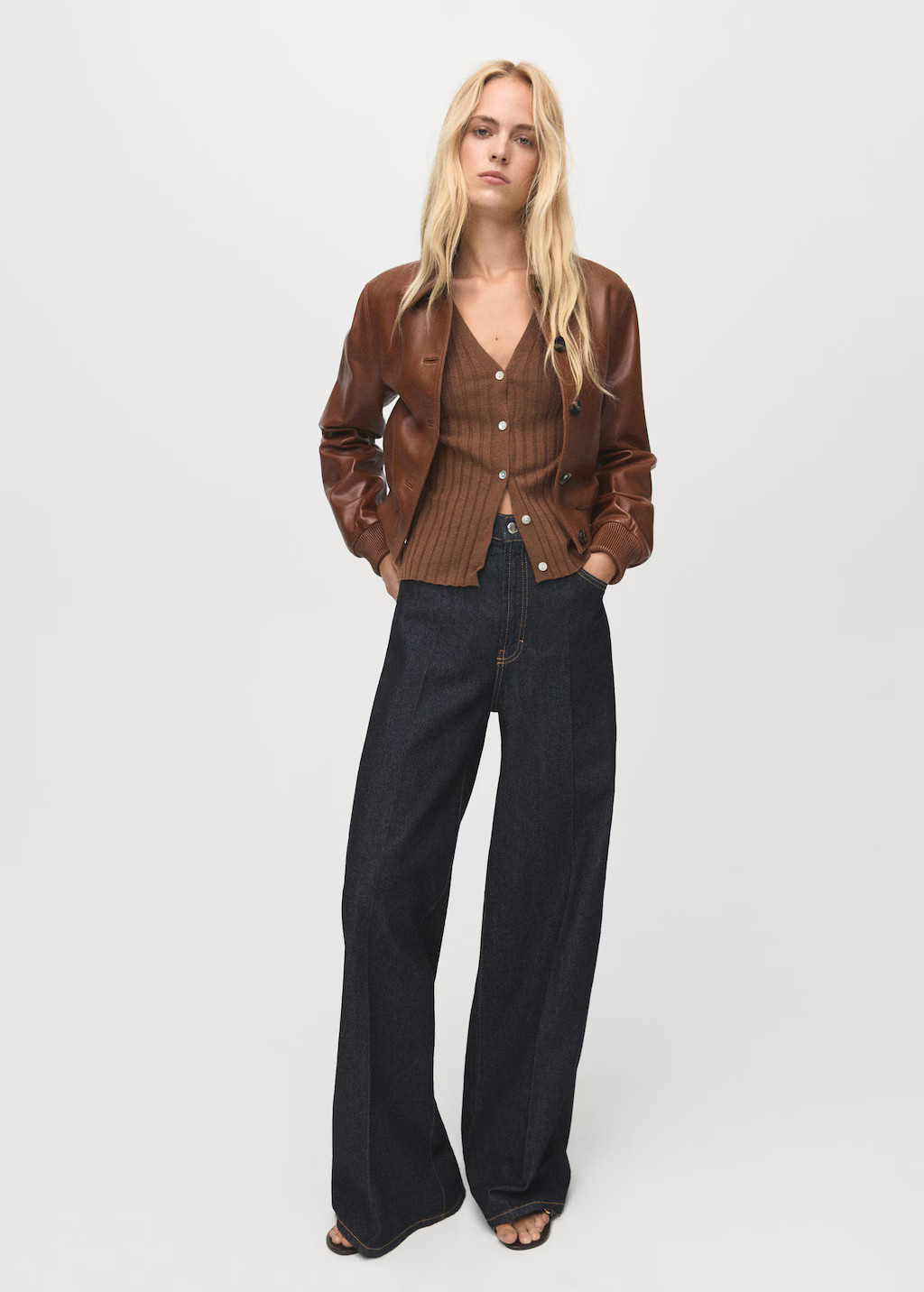 Fine rib knit cardigan chocolate - Woman - M - MANGO | MANGO (UK)