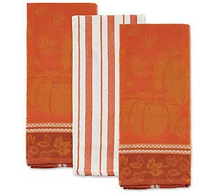 Design Imports (3) Sonoma Harvest Pumpkin Kitchen Towels | QVC