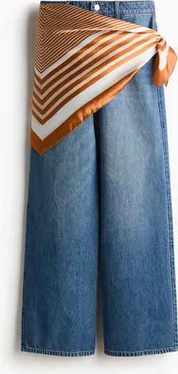 H&M Straight High Waist Scarf-detail Jeans | Nordstrom | Nordstrom