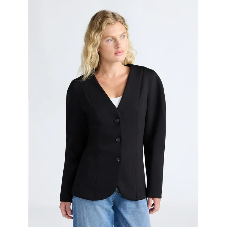 Scoop Women’s Scubaknit Barrel Sleeve Blazer, Midweight, Sizes XS-XXL | Walmart (US)