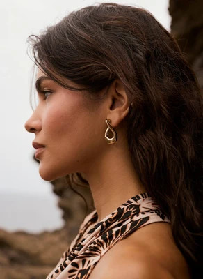 Gold Tone Sculpted Wave Earrings | Mint Velvet - UK