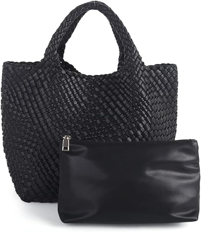 SHARPAD Woven Beach Tote Bag, Women Macaron Soft Leather Weave Handbag with Purse Top-handle Hand... | Amazon (US)