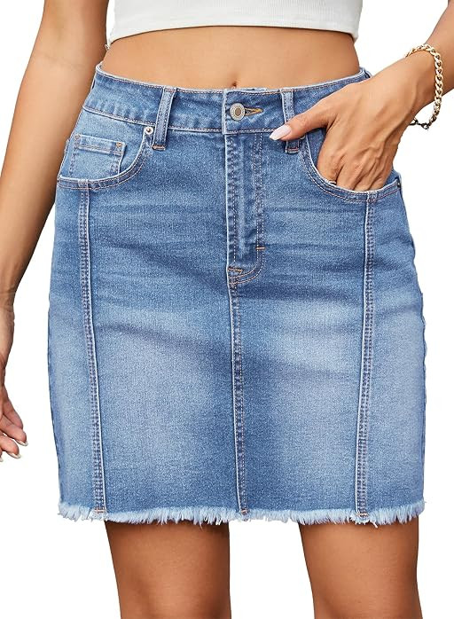 Sidefeel Womens High Waist Seam Line Denim Skirt | Amazon (US)