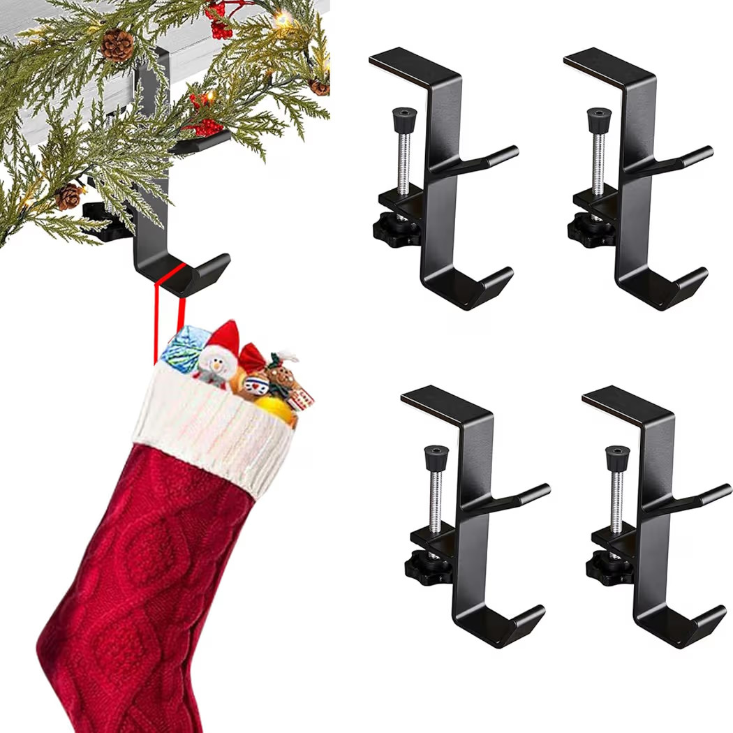 4 Pack Christmas Fireplace Stocking and Garland Hanger,Mantle Garland Holder for Hanging Christma... | Amazon (US)