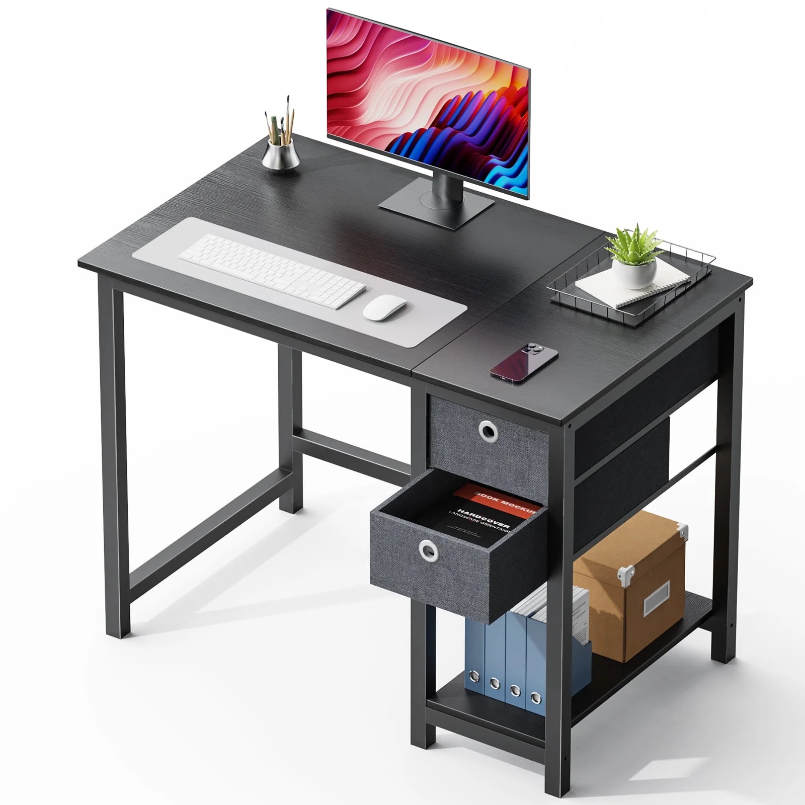 Edx Computer Desk with Drawer 40 Inch PC Table Study Desk with 2-Tier Drawers Storage Shelf Headp... | Walmart (US)