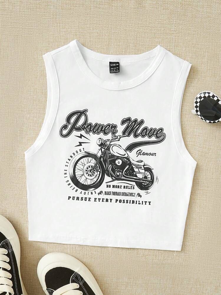 SHEIN Motorcycle & Letter Graphic Tank Top | SHEIN
