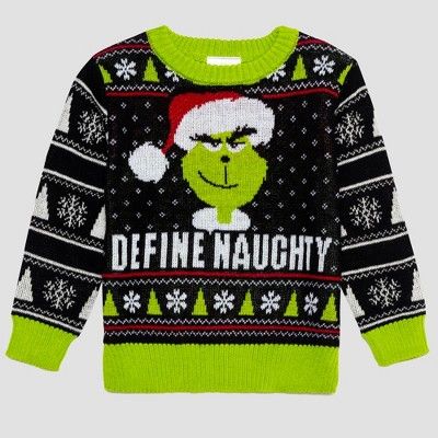 Toddler Boys' Dr. Seuss Grinch Ugly Holiday Sweater - Black | Target