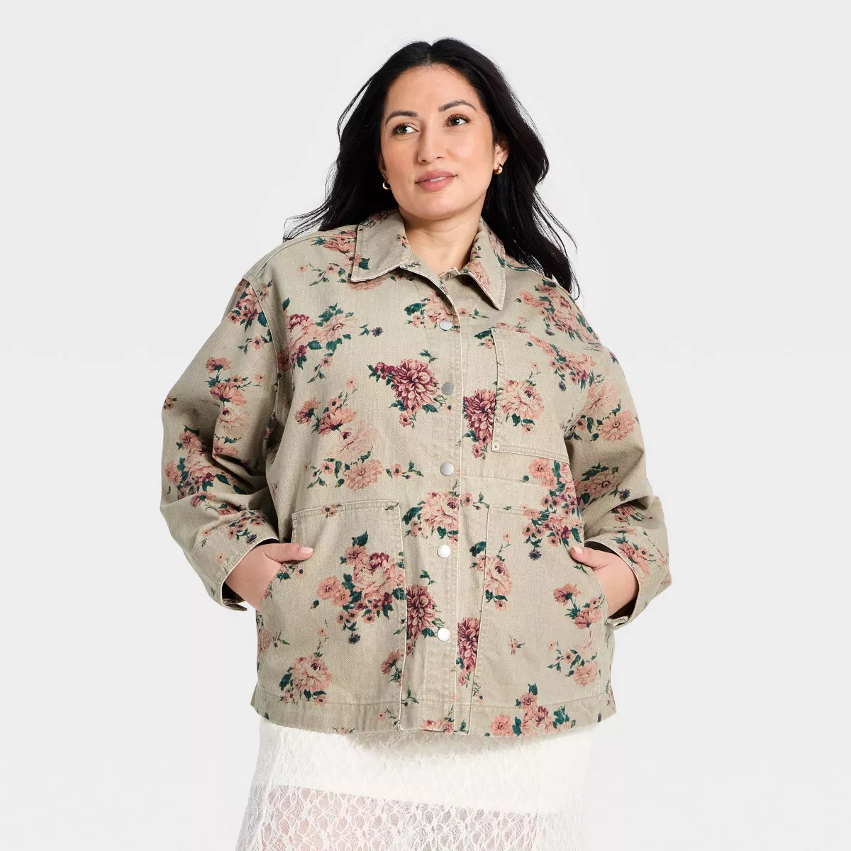 Women's Western Chore Coat - Universal Thread™ Khaki Floral XXL | Target