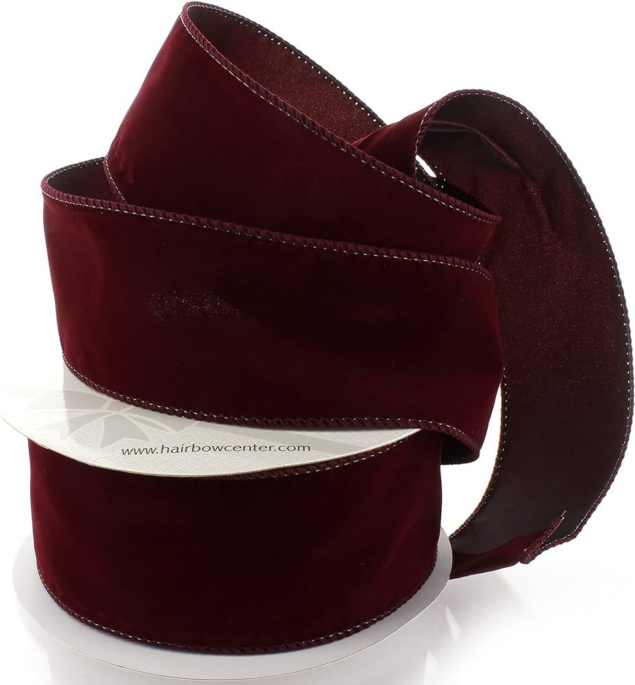 Ribbon Traditions 2.5" Wired Suede Velvet Ribbon Burgundy - 25 Yards | Amazon (US)